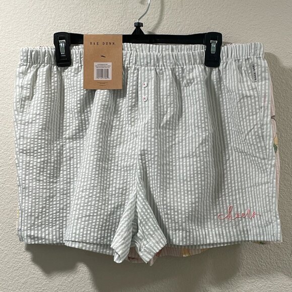 RAE DUNN (NWT) "Cheers" Set of 2 Woven Boxer Sleep Shorts, Pink/Sage - XL - Picture 3 of 12